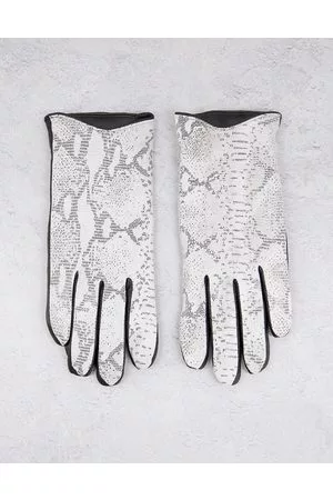 Barneys Originals Guantes grises con estampado de serpiente de cuero auténtico de Barney's Originals
