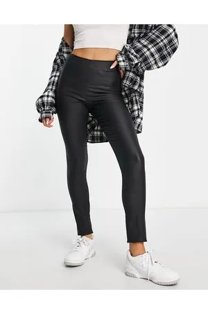 VILA Leggings negros revestidos con cremallera en la parte posterior de
