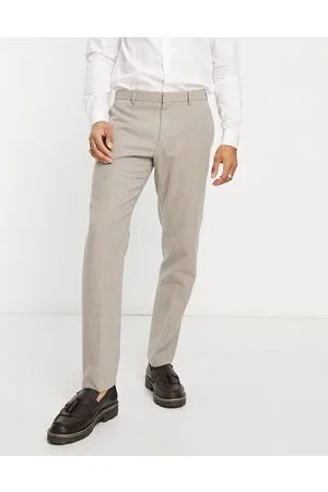 River Island Pantalones de traje color crudo de corte slim de franela de - neutro