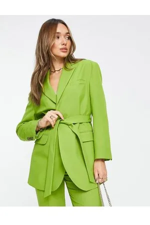 ASOS Americana de traje color de satén con cinturón de -Verde