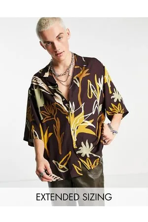 Camisa De Cuello De Con Estampado Floral Cuadrado Para Hombre De