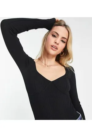 Body negro fruncido de manga larga y cuello de pico de ASOS DESIGN Tall