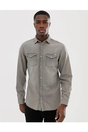 JACK & JONES Camisa vaquera de corte slim en gris descolorido de
