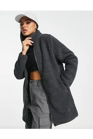 Jack Wolfskin Chaqueta larga negra con cremallera de borreguito High Cloud de