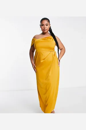 ASOS Vestido largo asimétrico con detalle plisado de satén de ASOS DESIGN Curve