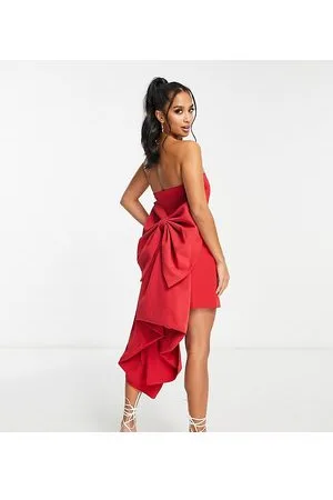 Forever New Vestido corto sin tirantes con lazo largo de