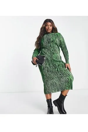 River Island Vestido midi plisado con estampado de cebra de