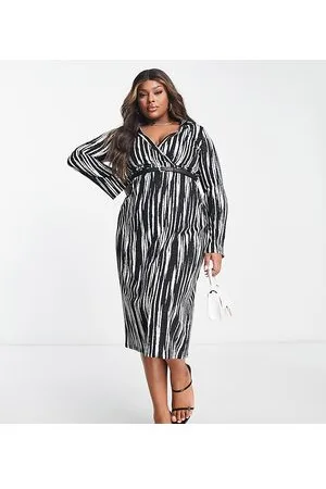 ASOS Vestido midi monocromático cruzado con estampado abstracto y cinturón de ASOS DESIGN Curve-Multicolor
