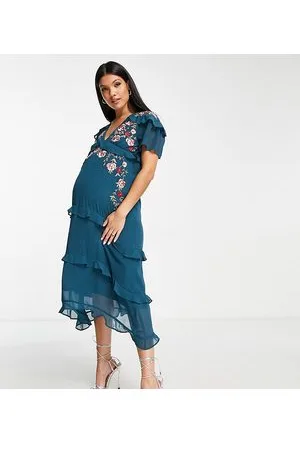 HOPE & IVY Vestido midi con volantes y bordados de