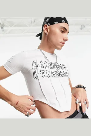 COLLUSION Camiseta blanca con detalle tipo corsé y estampado gráfico de