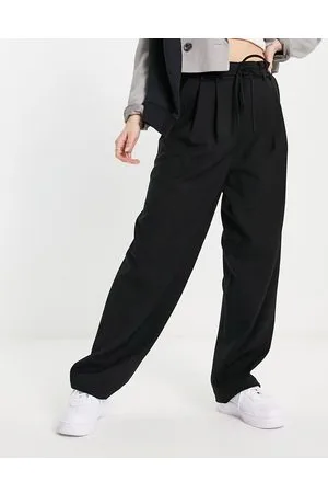 & OTHER STORIES Pantalones negros de pernera ancha con lazada en la cintura de mezcla de lana de