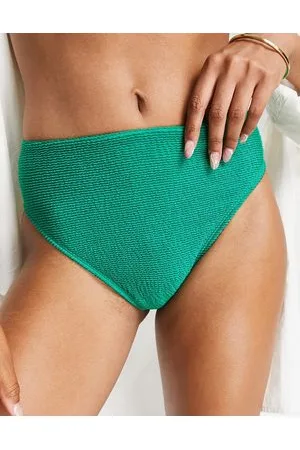 Free Society Braguitas de bikini verdes de pernera y talle altos con acabado rugoso de