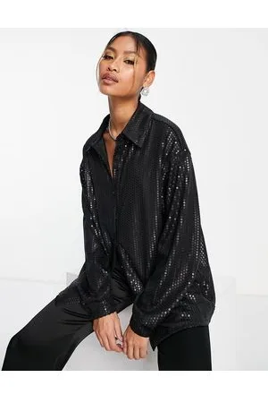Glamorous Camisa negro mate extragrande de lentejuelas de (parte de un conjunto)