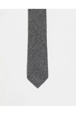 Noak Corbata estrecha gris y negra de tejido de lana con patrón de chevrón de