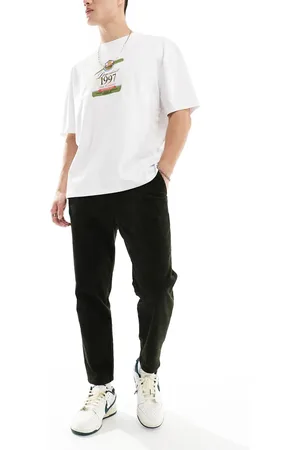 Only & Sons Pantalones verde oscuro de corte tapered capri con cinturilla elástica de pana de