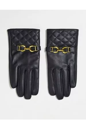 ASOS Guantes negros de cuero con detalle metálico dorado de