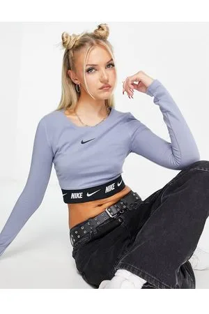 Nike Top corto color pizarra ceniza de manga larga con cinta del logo de