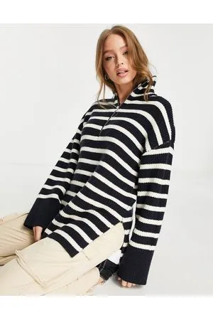 Monki Jersey a rayas extragrande con cremallera en el cuello de -Multicolor