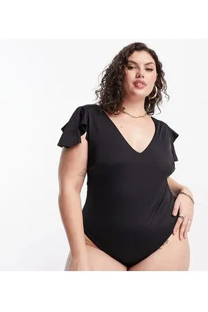 ASOS Bañador escotado con mangas acampanadas de Curve
