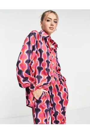 In The Style Camisa rosa extragrande con estampado geométrico de (parte de un conjunto)