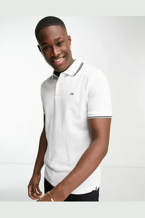 SELECTED Polo blanco con ribetes de
