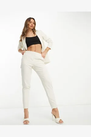 VILA Pantalones color crema de corte tapered de sastre de (parte de un conjunto)-Blanco