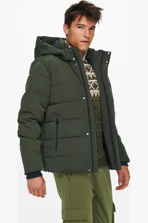 Only & Sons Chaqueta de plumas caqui impermeable con capucha de -Verde