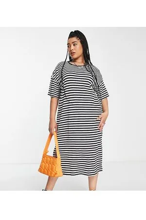 Noisy May Vestido midi estilo camiseta a rayas negras y blancas de -Multicolor