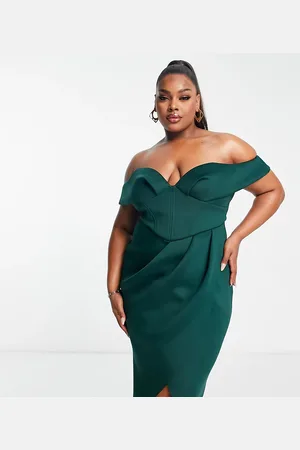 ASOS Vestido midi con cuerpo tipo corsé, escote Bardot y falda cruzada de ASOS DESIGN Curve