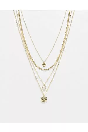 ASOS Mujer Sets de joyas - Pack de 4 collares dorados con colgantes variados de piedra multicolor de