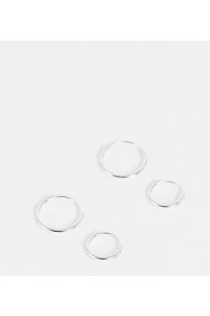 ASOS Hombre Pendientes - Set de pendientes de aro de 12 mm y 9 mm de plata de ley de