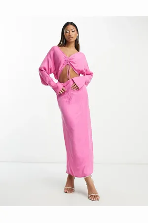 ASOS Vestido largo con cordón ajustable en el pecho y abertura de