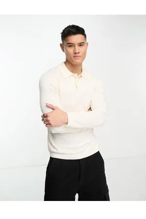 Only & Sons Polo blanco hueso de manga larga de punto de