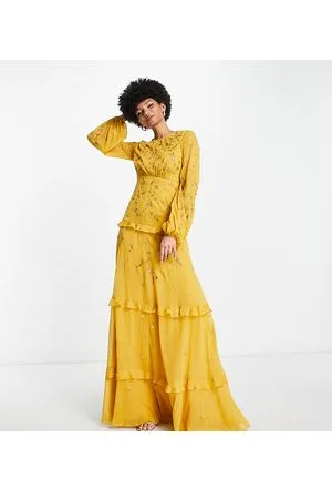 Flores de Vestidos largos para Mujer en color amarillo FASHIOLA.es