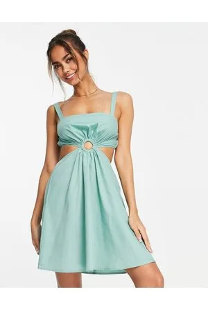 Urban Threads Vestido playero verde salvia con aberturas de