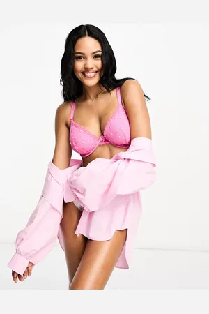 ASOS Sujetador de copas grandes escotado sin aros con lazos y diseño bordado de lunares Francine de