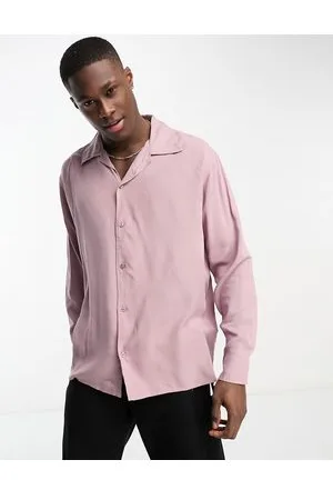 SELECTED Camisa rosa de manga larga con cuello de solapas de