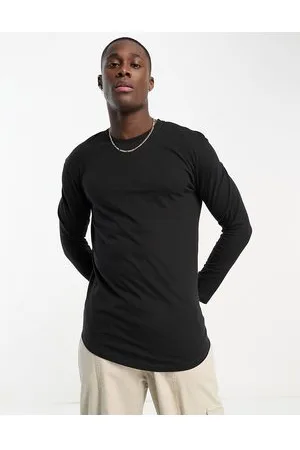 JACK & JONES Camiseta larga negra de manga larga con bajo redondeado de Essentials