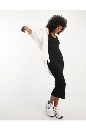 ASOS Vestido midi caqui estilo camiseta sin mangas con cuello ancho de canalé de