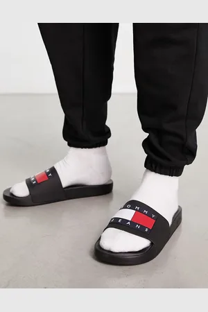 Tommy Hilfiger Chanclas de piscina negras con logo de bandera de