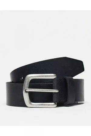ASOS Cinturón vintage de cuero auténtico con hebilla plateado pulido de