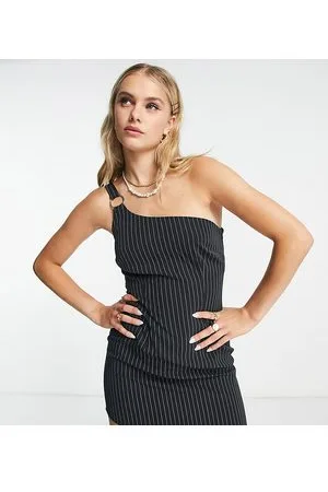 COLLUSION Vestido corto negro asimétrico con raya diplomática de