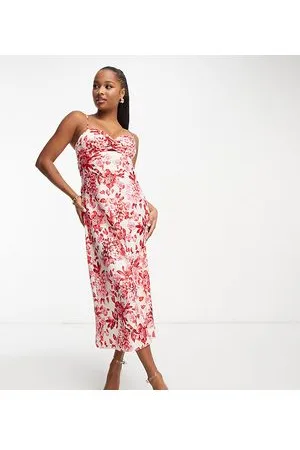 Forever New Vestido midi rojo de tirantes con estampado floral de