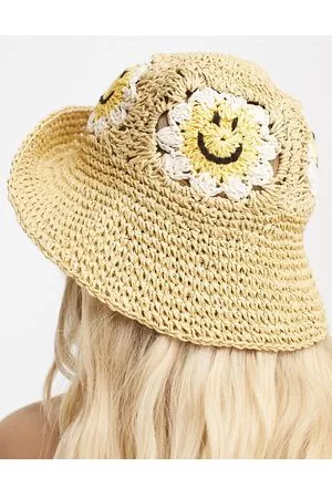 ASOS Sombrero de pescador con diseño de caras sonrientes de croché de paja de