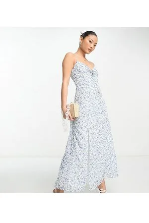 Forever New Vestido largo color marfil de tirantes con estampado floral y abertura de -Blanco