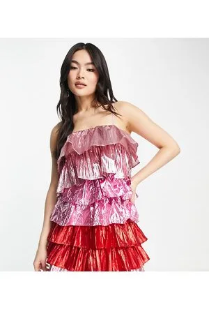 Collective The Label Vestido corto rosa y rojo escalonado con acabado metalizado exclusivo de -Multicolor