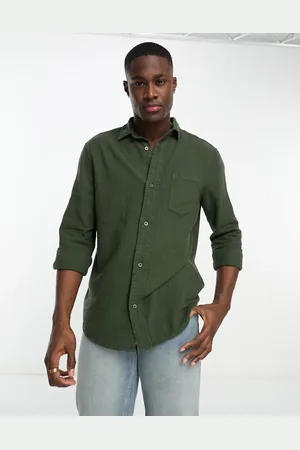 River Island Camisa de manga larga con un bolsillo de crepé de lino de -Verde