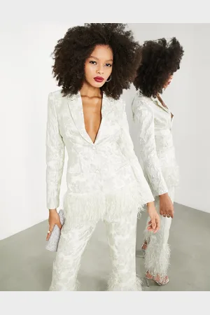 ASOS Americana color de jacquard con ribete de plumas sintéticas de -Blanco