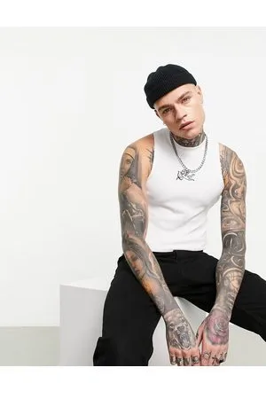 ASOS Camiseta blanca sin mangas entallada con cuello de nadadora y bordado de querubín de
