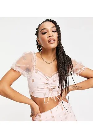 Collective The Label Top rosado de organza con mangas abullonadas y estampado de corazones de purpurina de (parte de un conjunto)-Multicolor